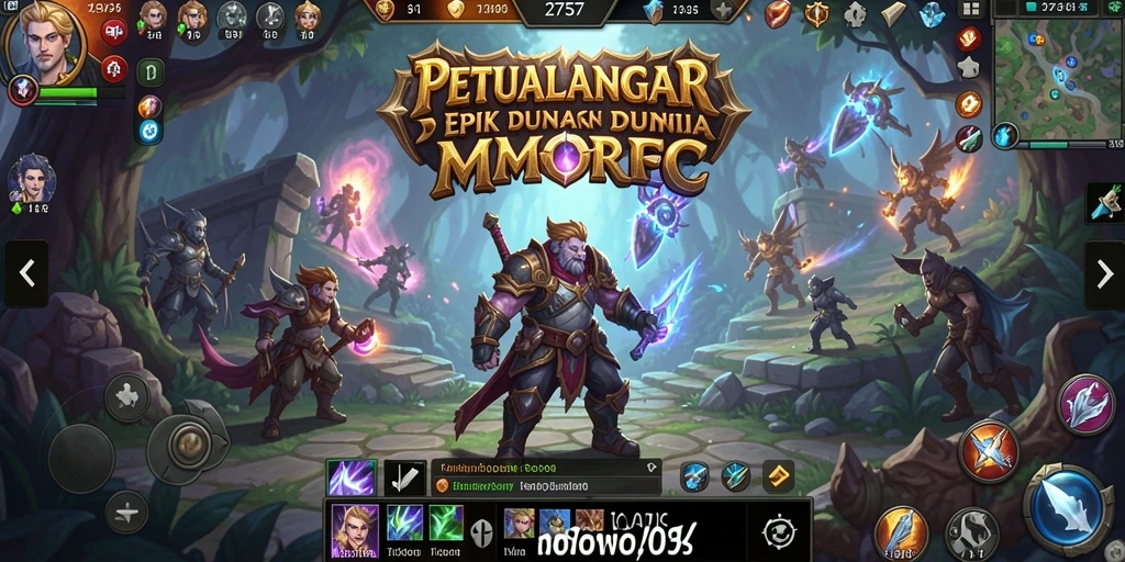Tampilan gameplay epik 2757 dengan karakter bertempur di dunia fantasi.