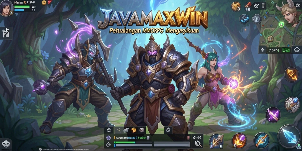 Screenshot gameplay JAVAMAXWIN yang menampilkan karakter dalam pertempuran epik.
