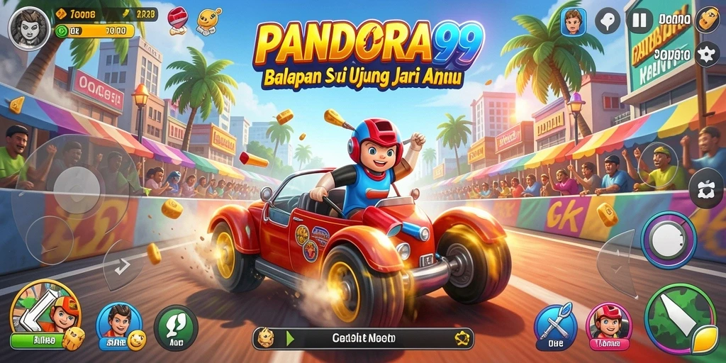 Gameplay balapan seru di PANDORA99 dengan mobil cepat dan trek menantang.