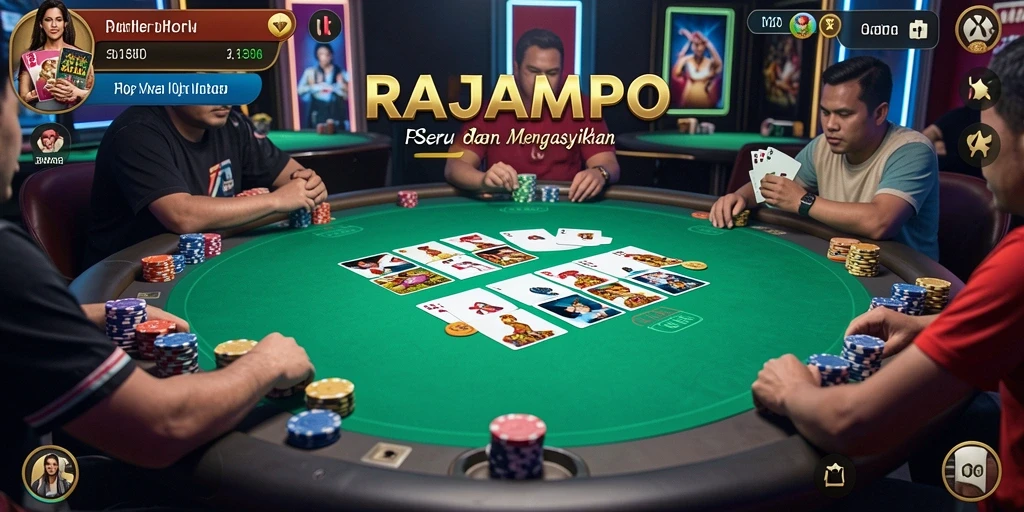 Tampilan gameplay RAJAMPO yang menampilkan momen intens dalam permainan poker.